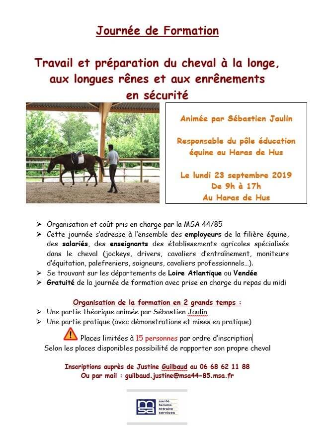 La MSA et Sébastien Jaulin organise une formation au Haras de Hus